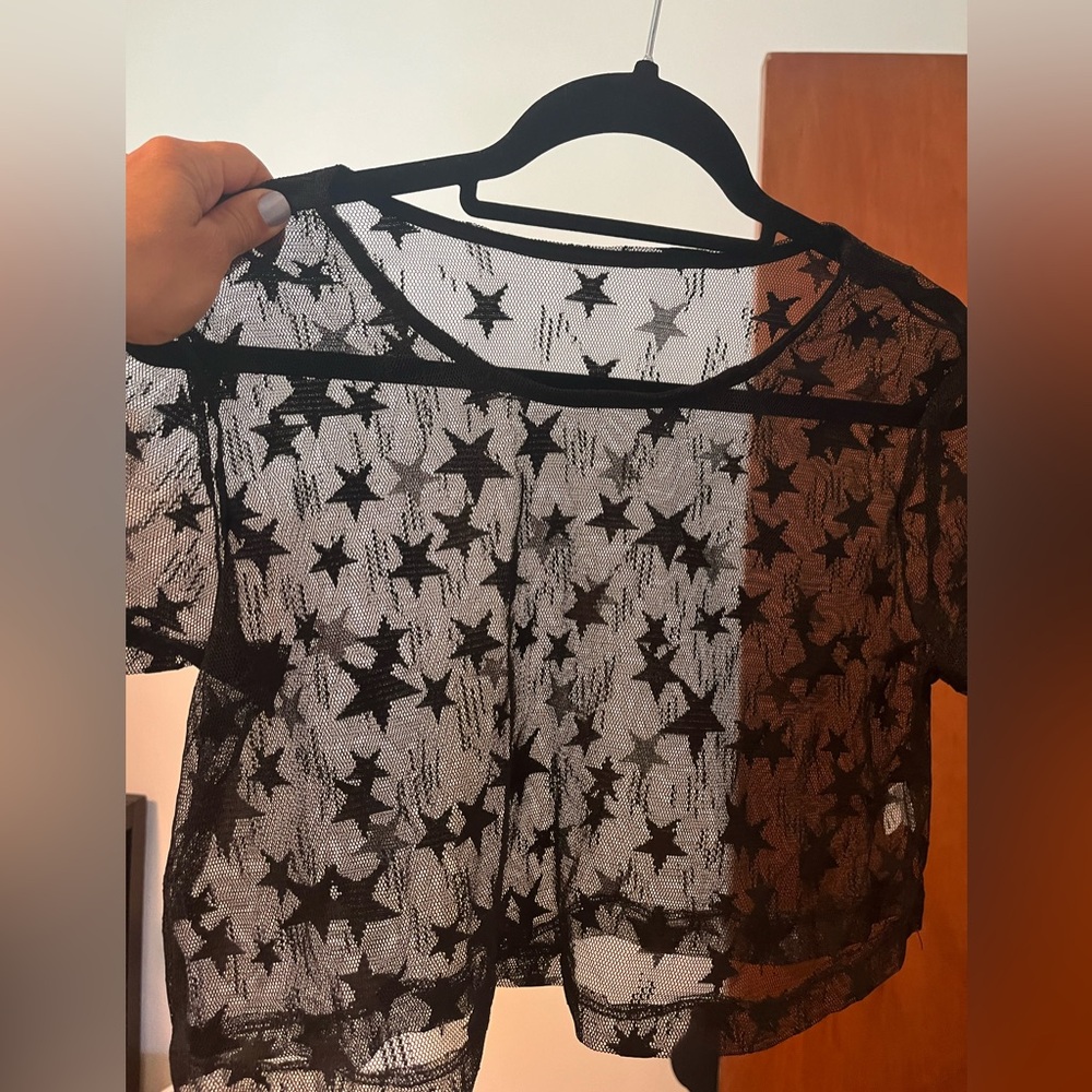 Sheer black star cropped shirt